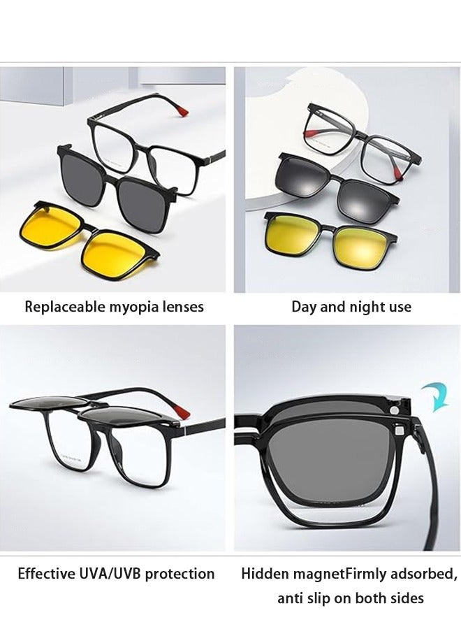 3 In 1 Magnetic Polarized Clip-On Sunglasses Set, Blue Light Blocking Glasses with Magnetic Polarized Lenses and Magnetic Night Vision Lenses, Versatile Glasses for Men and Women for Day and Night - Image 3